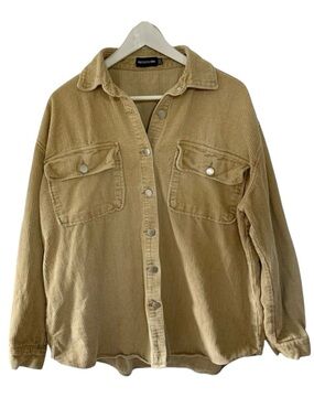 Pretty Little Thing Women Corduroy Oversized Shirt Shacket Tan Baggy Size 6